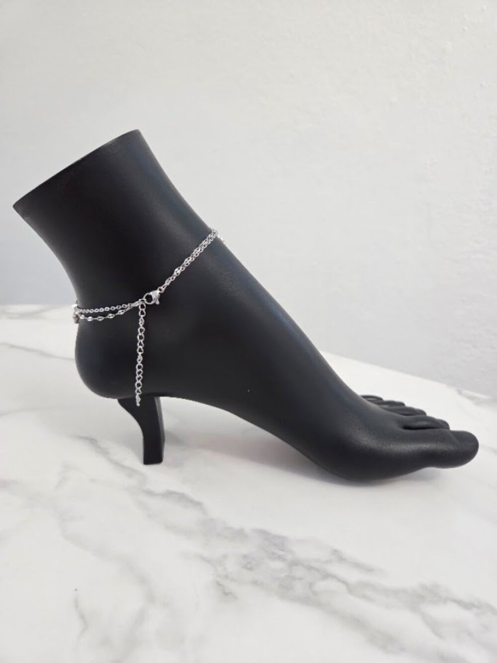 Boho Silver Double Chain Flower Anklet Pink Blue - Picture 8 of 16